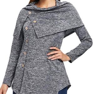 Long Sleeve Marled Button Capelet shirt